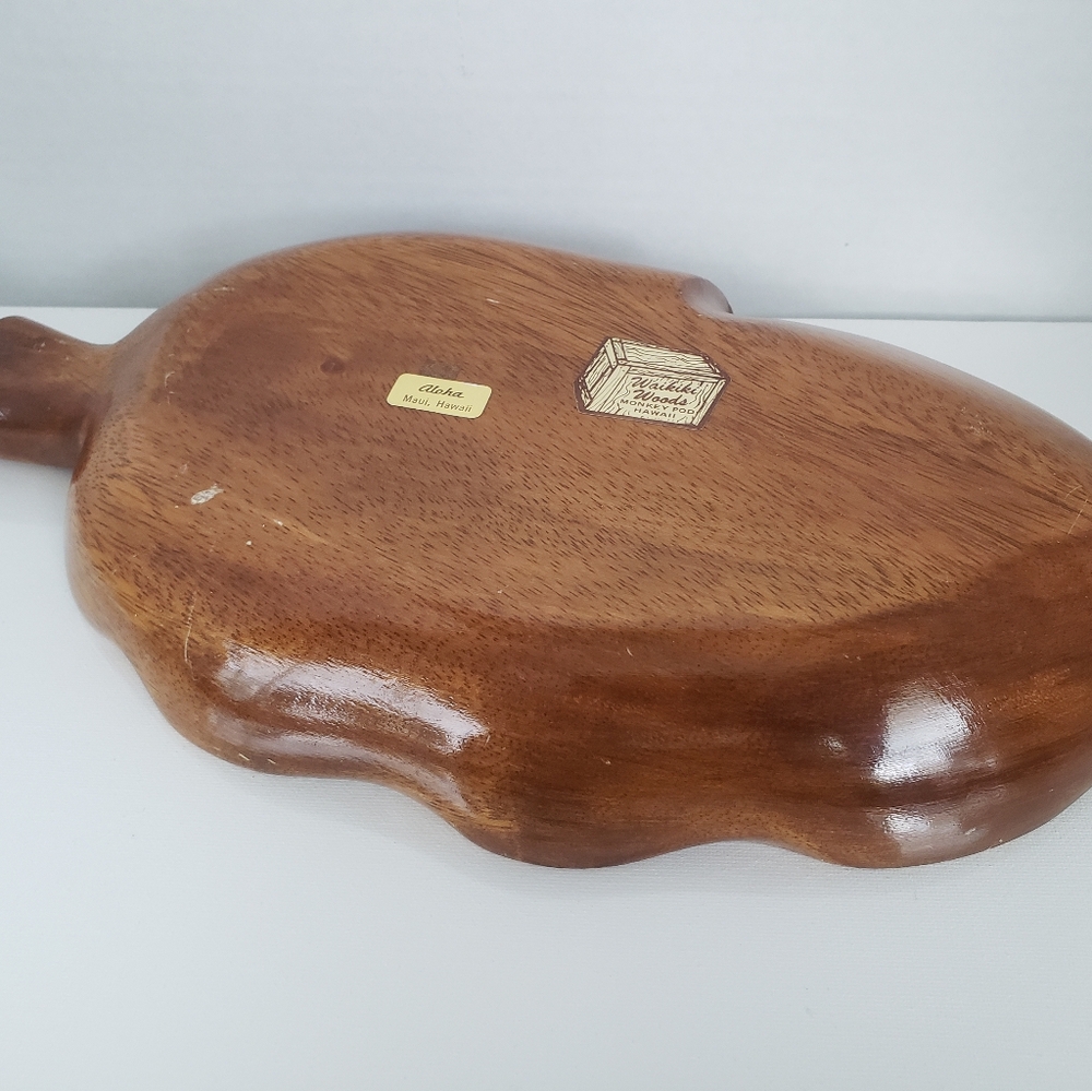 monkey pod wood taro leaf serving dish from Hawaii - Picture 8 of 12